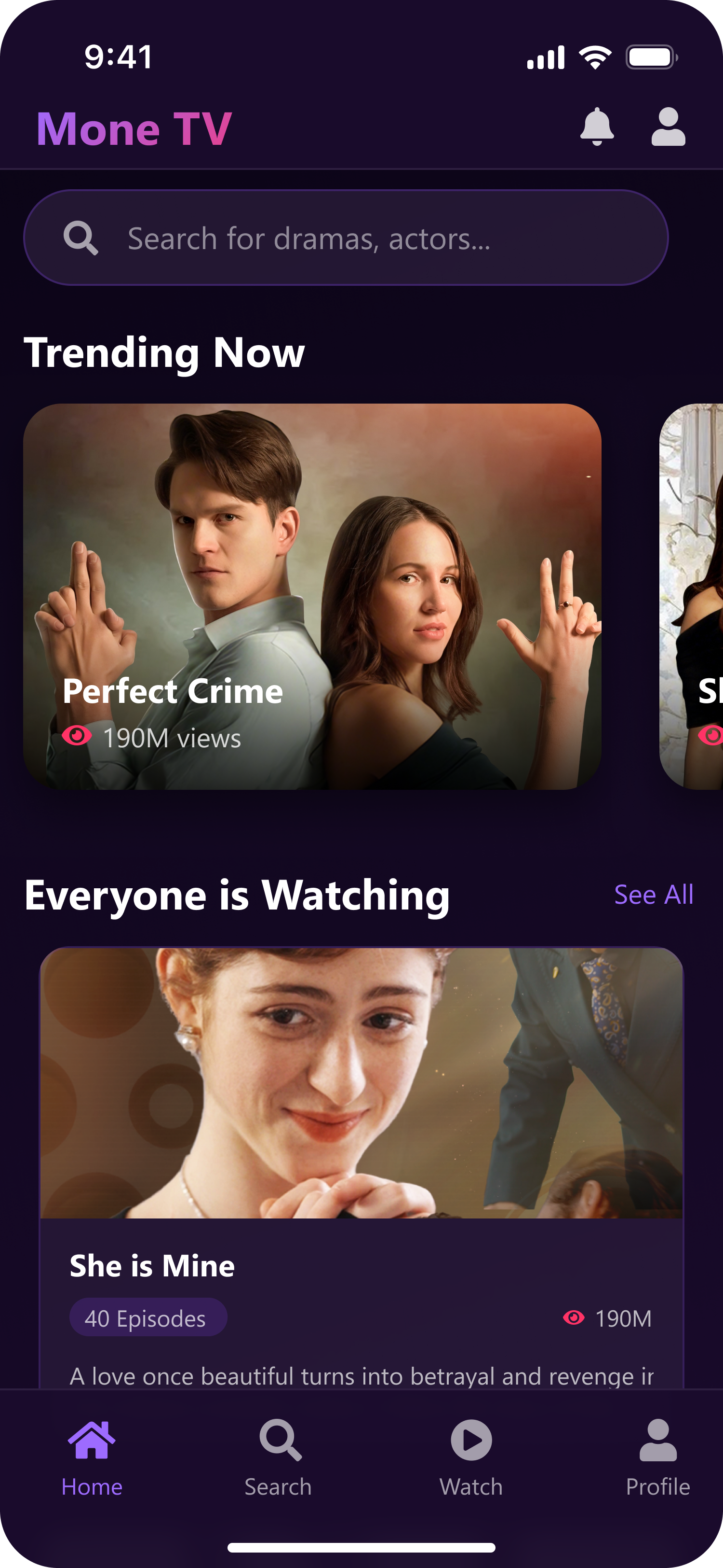 Mone TV App Interface